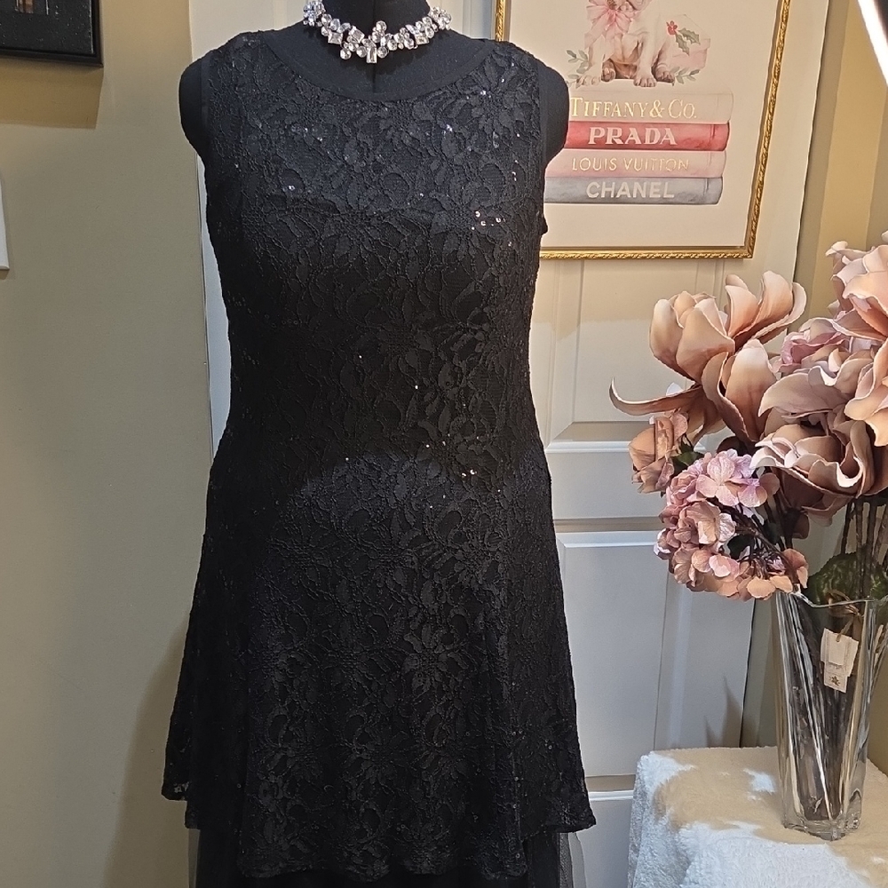 Nwot 16 Ronni Nicole Black Lace Mini Dress Streachy Pull On